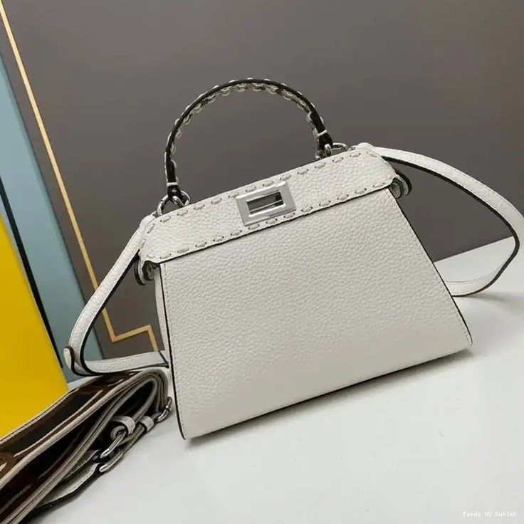 Cheap HOT Iconic Fendi White Stitching Bag In Peekaboo Mini Leather Calf 0628